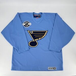 CCM St Louis Blues NHL Center Ice Jersey Light Blue Vintage Made in Canada Large